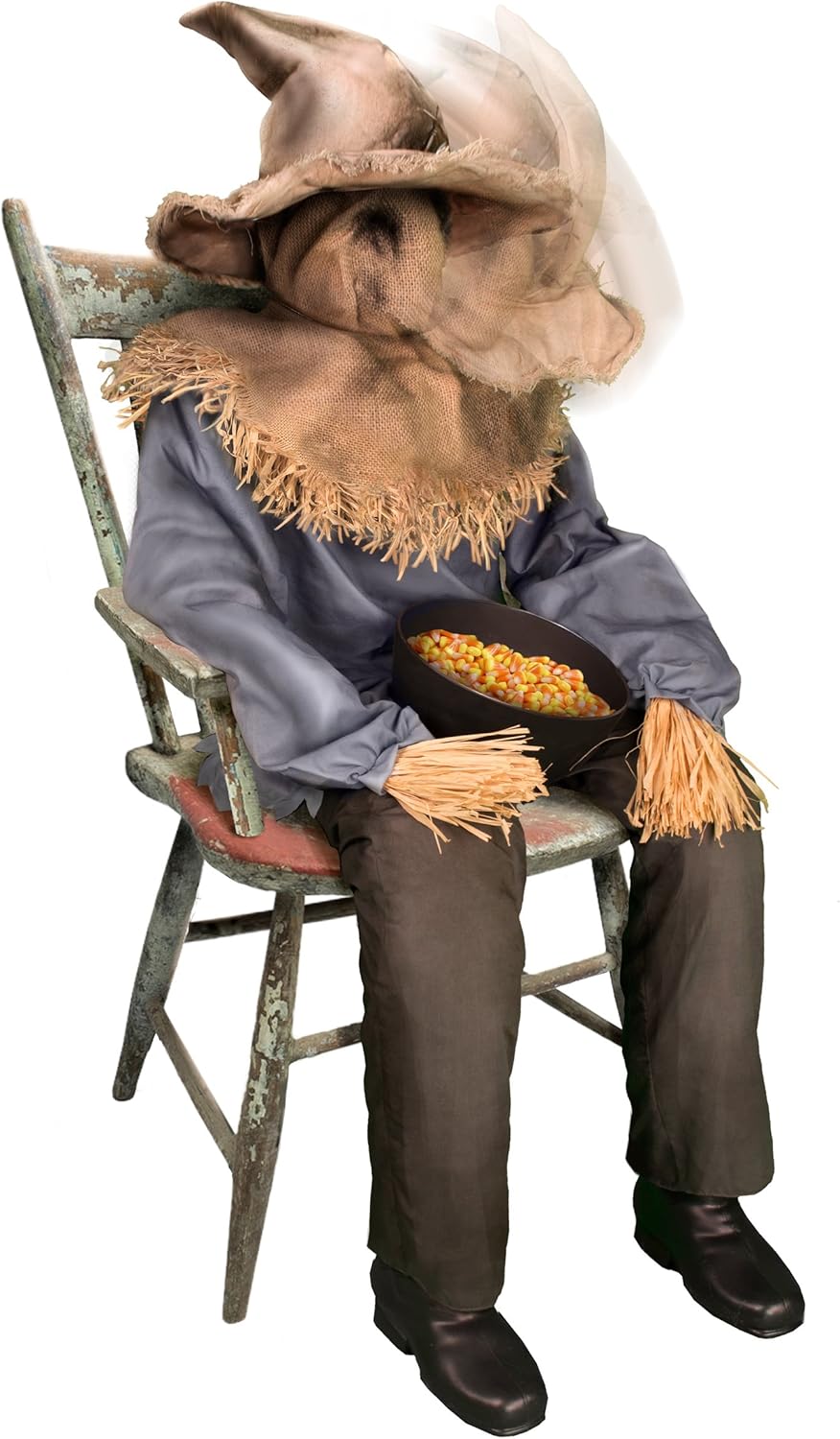 Sitting Scarecrow Animatronic Halloween Decor, 4.5 Feet, Motion and Sound Activated L587