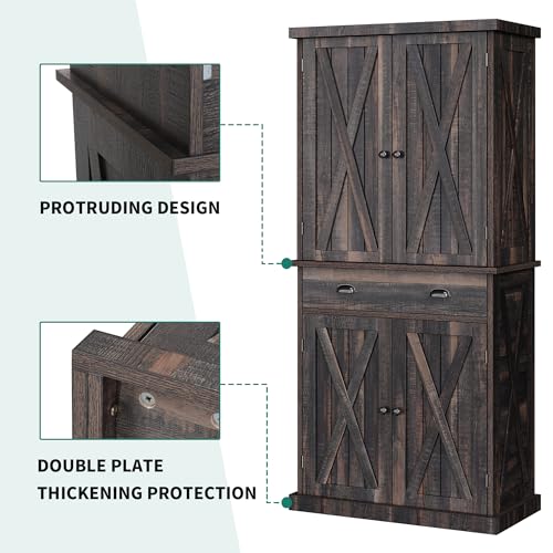 72" Tall Kitchen Pantry Cabinet with Barn Doors and Adjustable Shelves R388