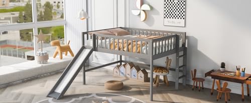 Wood House Loft Bed Frame with Slide and Storage Shelves Z806