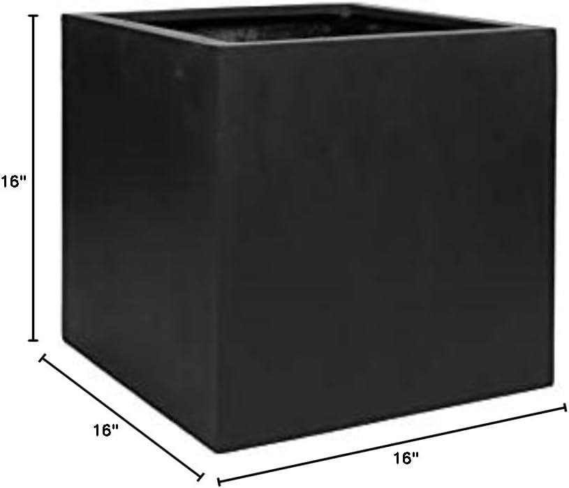 Modern Square Fiberstone Planter, Black G5008