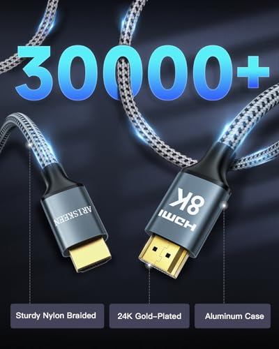 8K HDMI Cable 25FT, 48Gbps, HDMI 2.1, Braided Cord for HDTV/Monitor Y68726