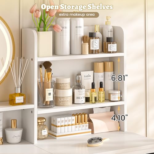 White Vanity Desk with 2 Drawers and Open Shelves B163