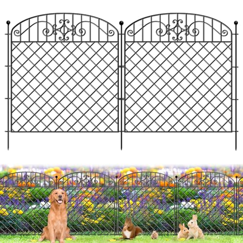 5 Panels No Dig Decorative Outdoor Garden Fence for Yard, 32 in (H) x 11.8 ft (L), Rustproof Heavy Duty Metal Fence Borders for Dogs Outside, Temporary Fence, Garden Fencing Animal Barrier, Black