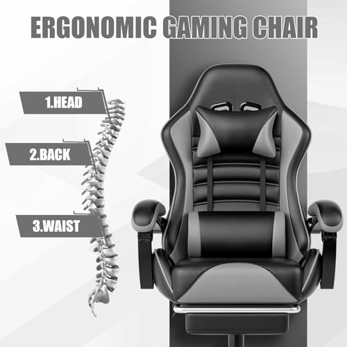 Ergonomic Gaming Chair with Footrest, Reclining, Lumbar Support I1131