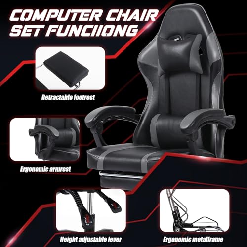 Ergonomic Gaming Chair with Footrest, Reclining, Lumbar Support I1131