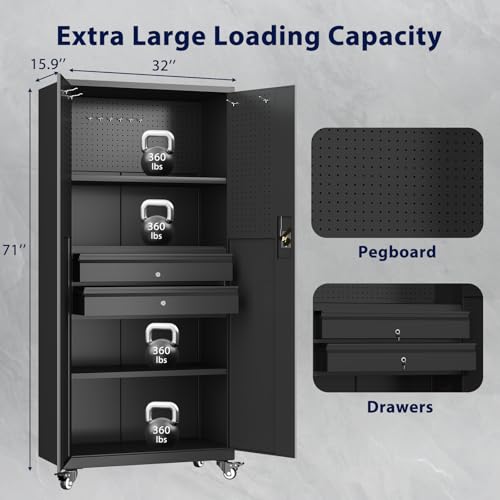 Metal Garage Storage Cabinet with Drawers and Wheels P6852