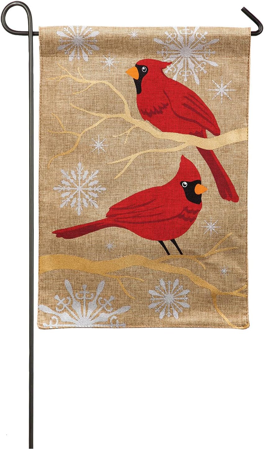 Evergreen Flag Burlap Feathers and Snow Garden Flag, 12.5 x 18 inches