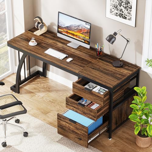 Computer Desk with 3 Drawers, 59-Inch Study Writing Table for Home Office E234