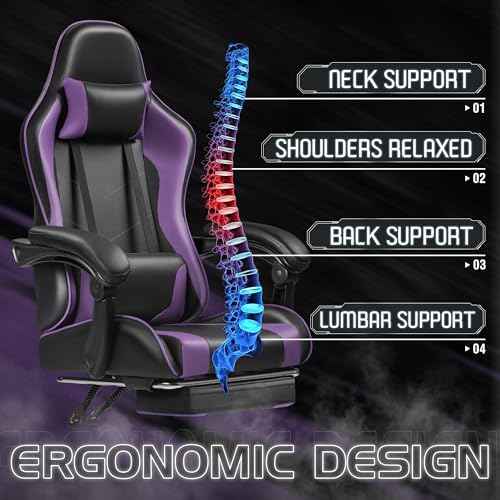 Gaming Chair with Footrest and Massage Lumbar Support J131131