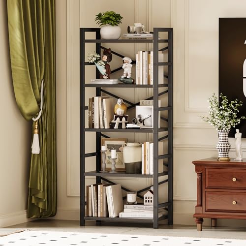 3 Tier Industrial Bookcase, Rustic Etagere Bookshelf for Living Room U5786