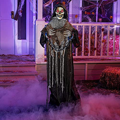 JOYIN 67" Halloween Animatronics Standing Pumpkin Ghost with Light-up Head, Movable Arms (Sound Activated) for Halloween Decorations Animated Life Size Ghost Outdoor/Indoor Yard Patio Lawn Decor