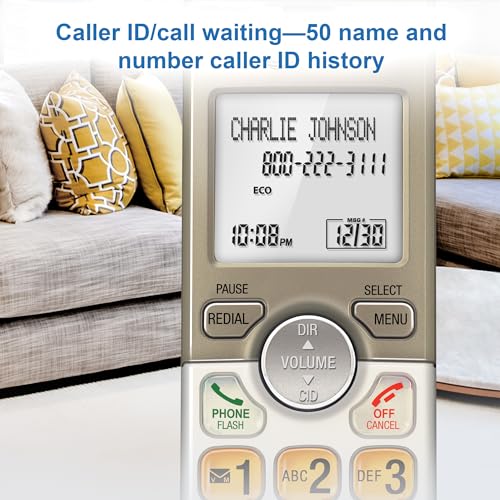 Cordless Phone with Answering System and Extra-large Backlit Keys J9708