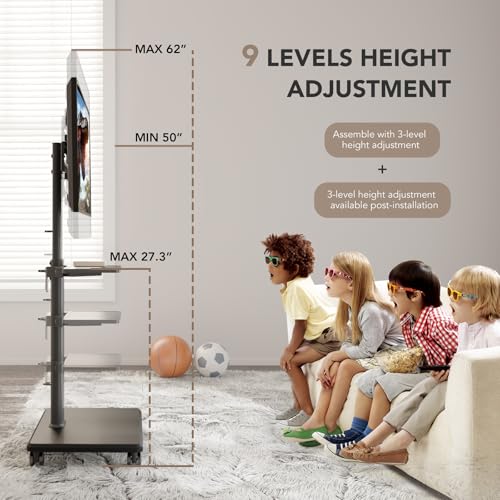 Rolling Floor TV Stand with Wheels, Height Adjustable for 27-65 Inch TVs B690