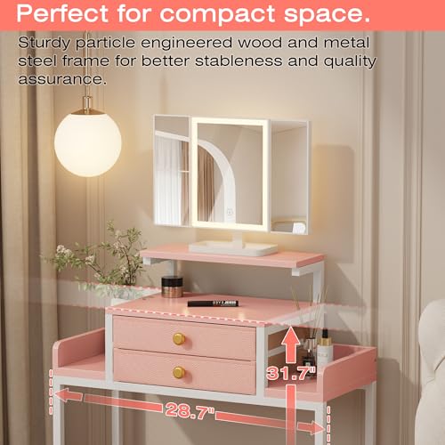 White Vanity Desk with Mirror and Lights R8919