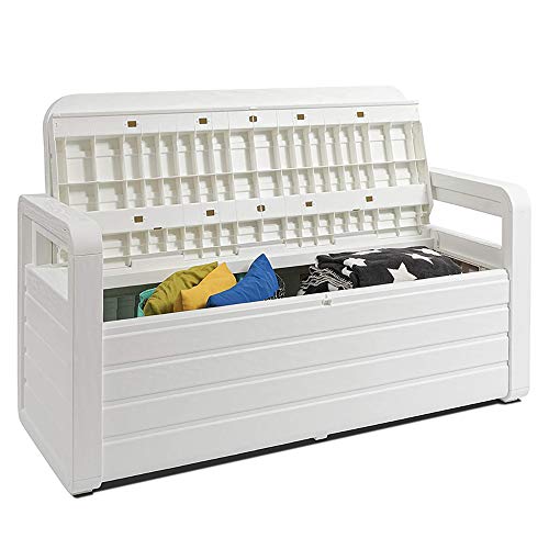 UV Weather Resistant Lockable Deck Storage Bench, 70 Gallon, White B502280