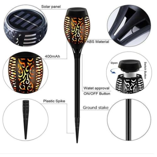 Solar Torch Lights Outdoor 4-Pack Flickering Flame Waterproof Garden Decor R5829