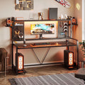 SEDETA Gaming Desk, 55" Computer Desk with Hutch and Shelves, LED Lights, Pegboard and Monitor Shelf, Large PC Gamer Desk Workstation for Home Office, Gaming Table for Bedroom, Black