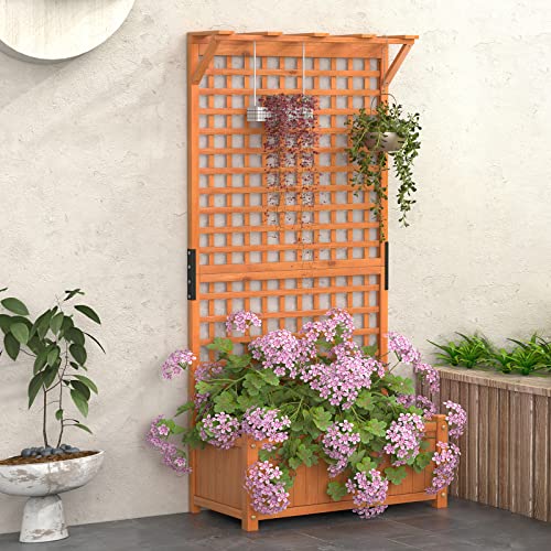 Raised Garden Bed with Trellis & Roof, Wooden Planter Box for Outdoor C209623