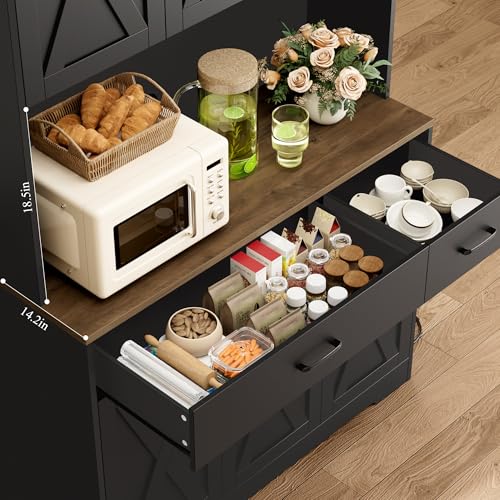 71" Tall Pantry Cabinet with Charging Station and Microwave Stand L63097