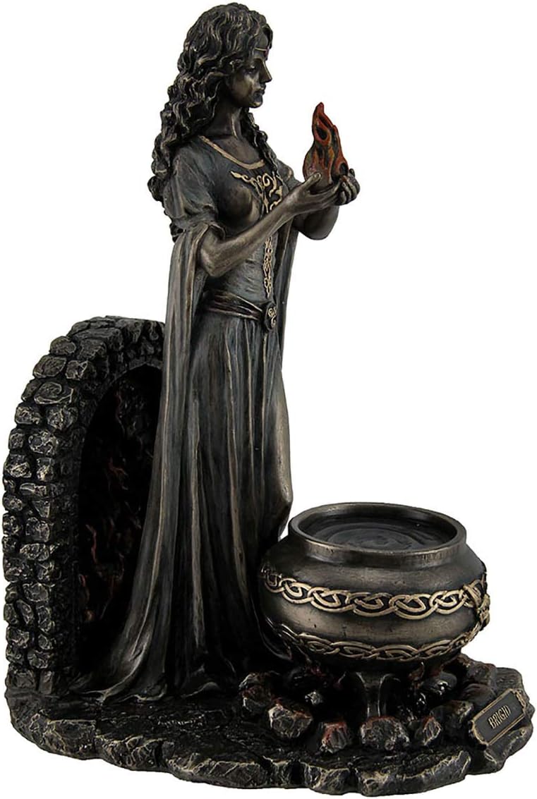Brigid Goddess Statue Holding Sacred Flame, Antique Bronze Finish M341