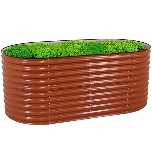Sunnydaze 79-Inch Oval Raised Garden Bed - Stackable Steel Vegetable Flower Bed Planter Kit with Rubber Edge Trim - Brown