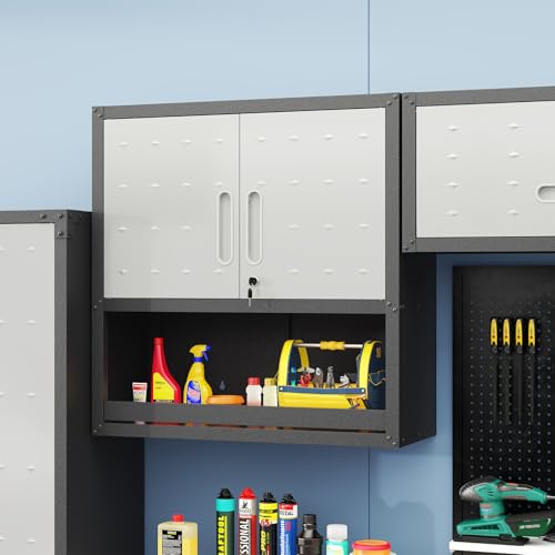Wall Cabinet with 2 Doors, Lockable, Adjustable Shelves, Heavy Duty Steel J4545