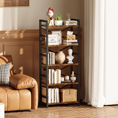 3 Tier Industrial Bookcase, Rustic Etagere Bookshelf for Living Room U5786