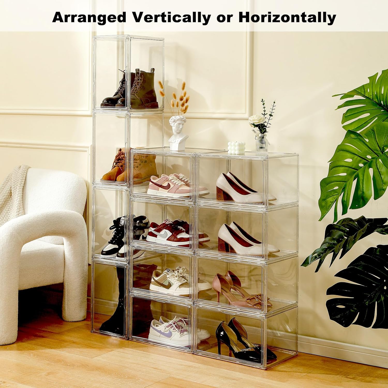 Clear Shoe Storage Box Stackable 4-Pack for Large Sneakers K794