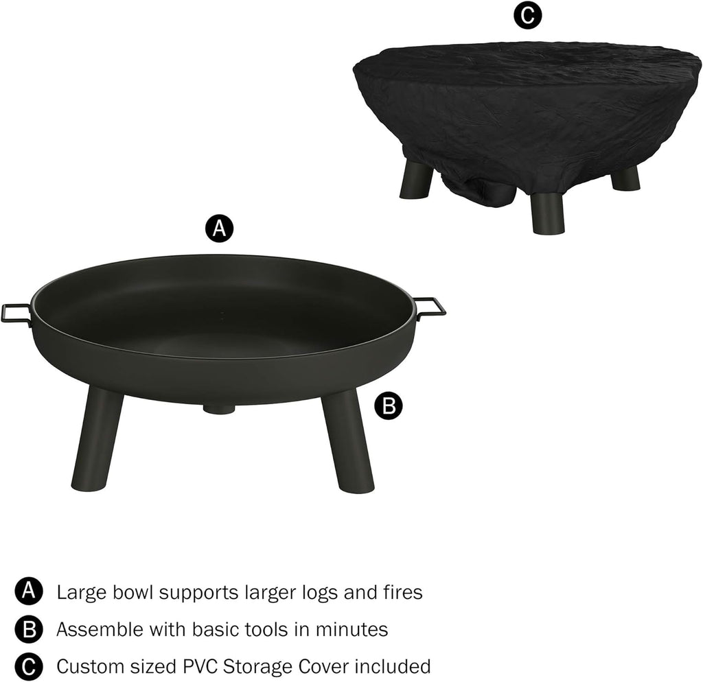 Outdoor Wood Burning Fire Pit with Cover - 27.5 Inch for Backyard, Deck, or Patio K120
