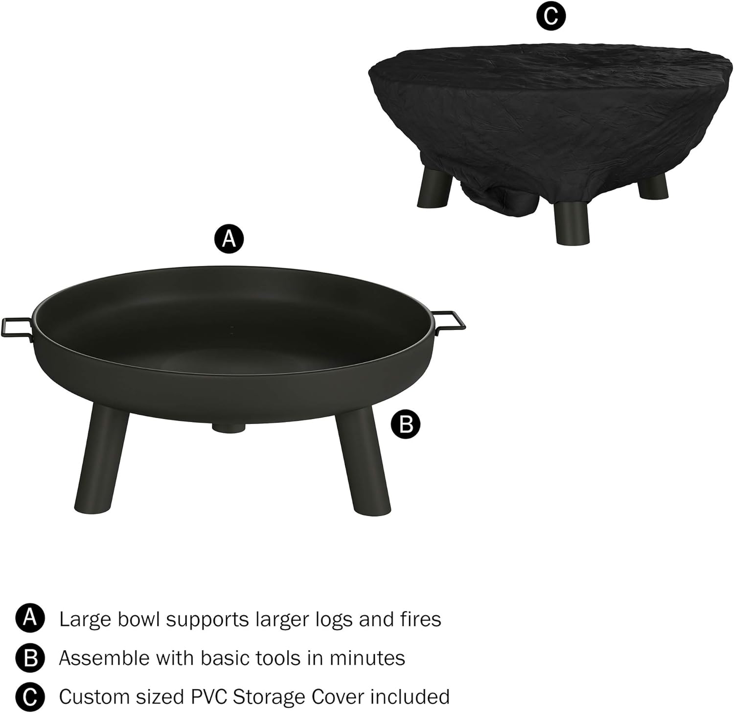 Outdoor Wood Burning Fire Pit with Cover - 27.5 Inch for Backyard, Deck, or Patio K120