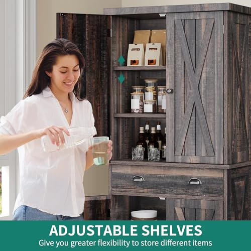 72" Tall Kitchen Pantry Cabinet with Barn Doors and Adjustable Shelves R388