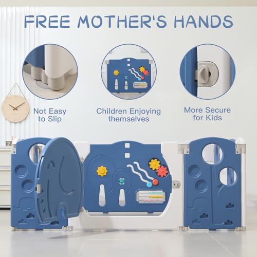 Baby Playpen for Kids and Toddlers, Safety Play Yard, Indoor and Outdoor, 18 Panels, Blue Y532747