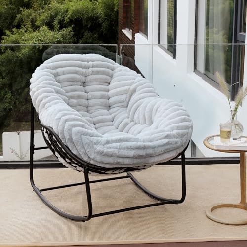Wicker Egg Rocking Chair with Padded Cushion for Patio and Garden J177274
