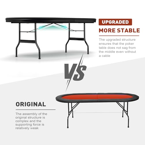 84" Foldable Poker Table with Chips Tray, 10 Player Oval, Green Felt U489