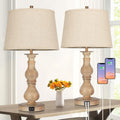 Set of 2 Touch Control Farmhouse Table Lamps, Bedroom Lamp Sets for Nightstand with 2 USB Ports, Rustic 3-Way Dimmable Bedside Lamps for Bedroom Living Room Guest Room, Cream Shades, Bulbs Included