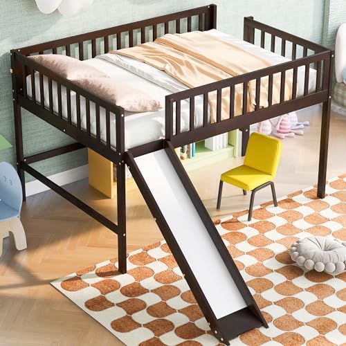Wood House Loft Bed Frame with Slide and Storage Shelves Z806
