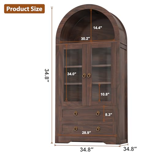 Arched Bookshelf Pantry Cabinet with Drawers and Shelves, 71" Tall P830902