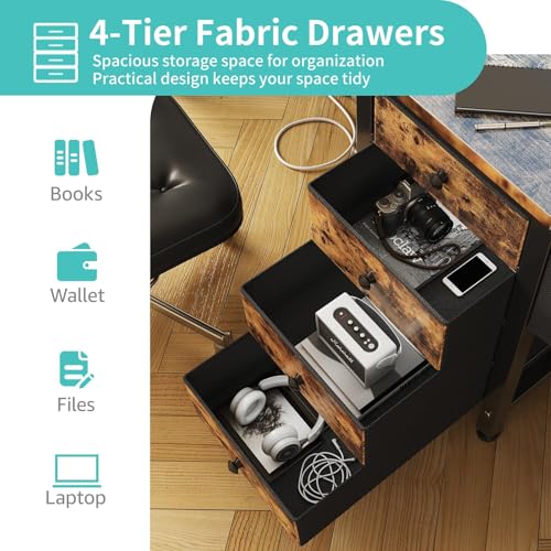 Gaming Desk with LED Lights and Power Outlets, 47 Inch Computer Desk with Fabric Drawers U2584