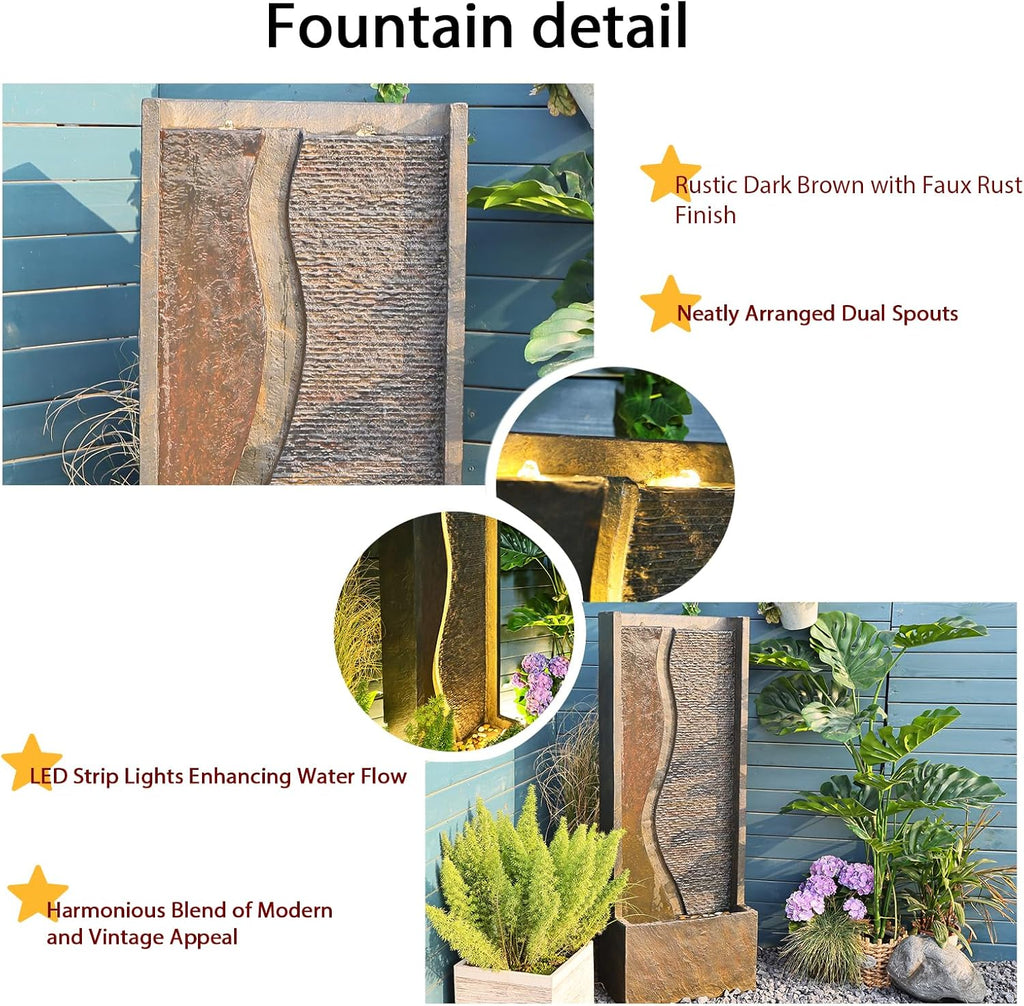 Modern Outdoor Water Fountain with LED Lights for Patio and Yard S29311