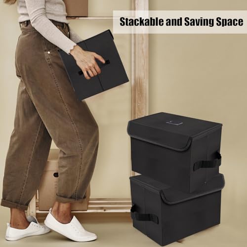 7-inch Vinyl Record Storage Box, Foldable Stackable Set of 2 with Lid and Handle D3720
