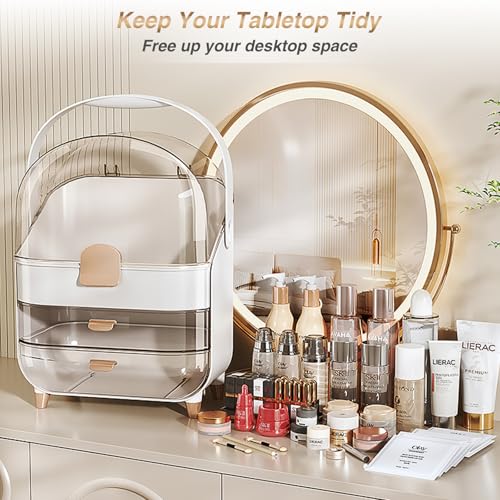 Makeup Organizer with LED Light and Mirror, Desktop Storage Box with Drawers A701