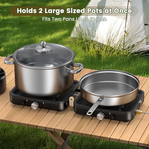 2-Burner Foldable Camping Stove with Griddle and Carrying Bag, Portable Propane H453787