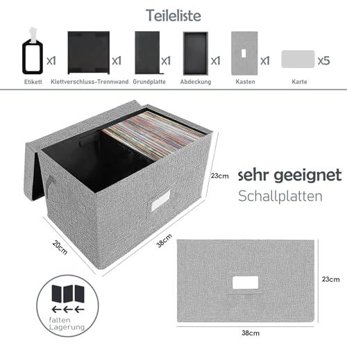 Vinyl Record Storage Box for 7" 45 RPM LPs, Grey Case with Lid, Holds 80 Albums X91735
