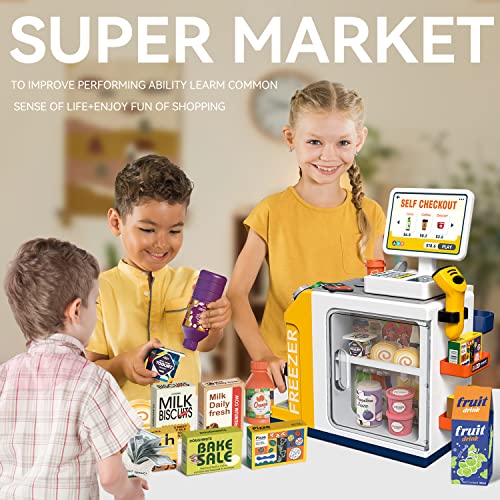 Cash Register Playset for Kids - 48PCS Pretend Play Money, Calculator, Scanner, Credit Card and Play Food S776931
