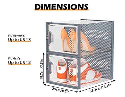 Clear Plastic Stackable Shoe Storage Boxes, 12 Pack, X-Large U602
