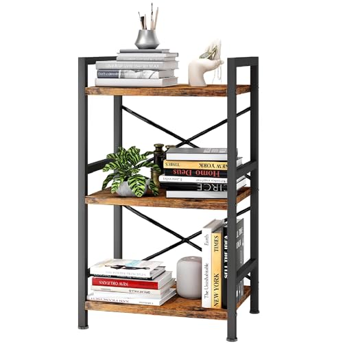 3 Tier Industrial Bookcase, Rustic Etagere Bookshelf for Living Room U5786