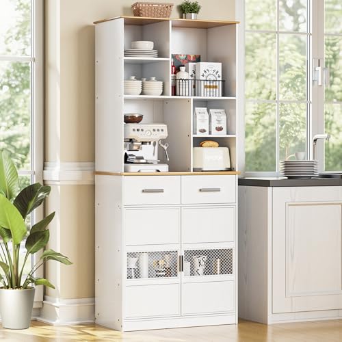 Kitchen Pantry Cabinet, 72" Tall with Microwave Stand and Storage Shelves A927