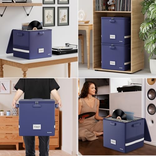 Vinyl Record Storage Box with Lock, Fireproof & Water Resistant, Holds 100+ 12-Inch Records H505