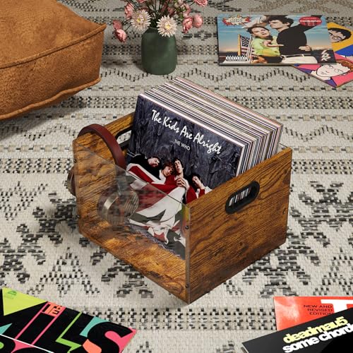 Bamboo & Acrylic Vinyl Record Storage Crate with Handle G916