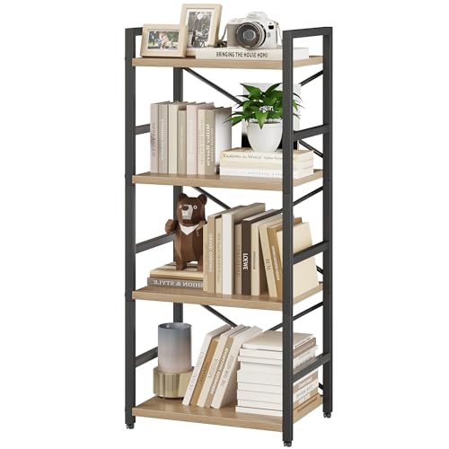 3 Tier Industrial Bookcase, Rustic Etagere Bookshelf for Living Room U5786
